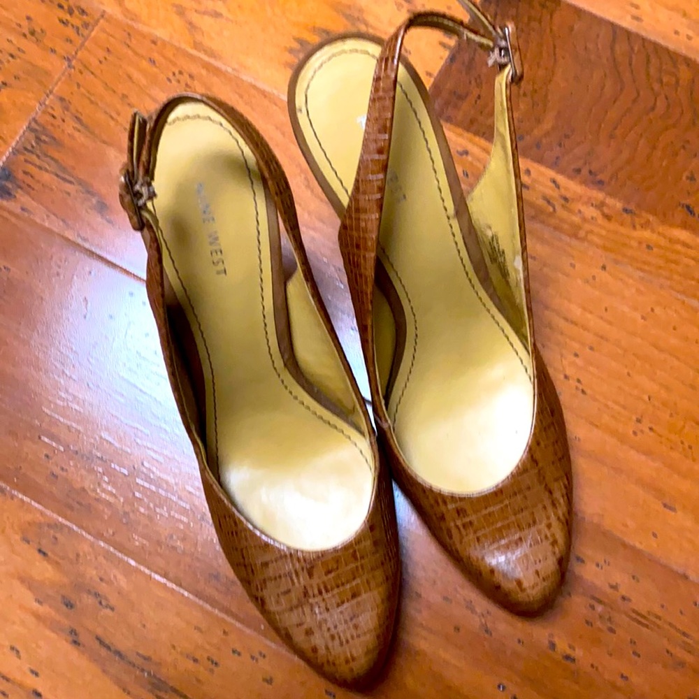 11 brown sling back Nine West heels